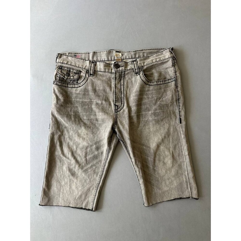 True Religion Jeans Shorts Mens 42 Grey Ricky Cut Off Super T Flap Pocket USA